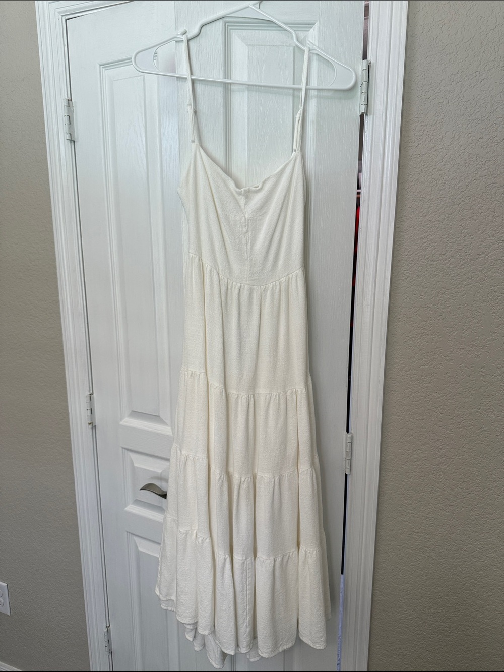 Princess Polly Cream Tiered Spaghetti-Strap Maxi Dress